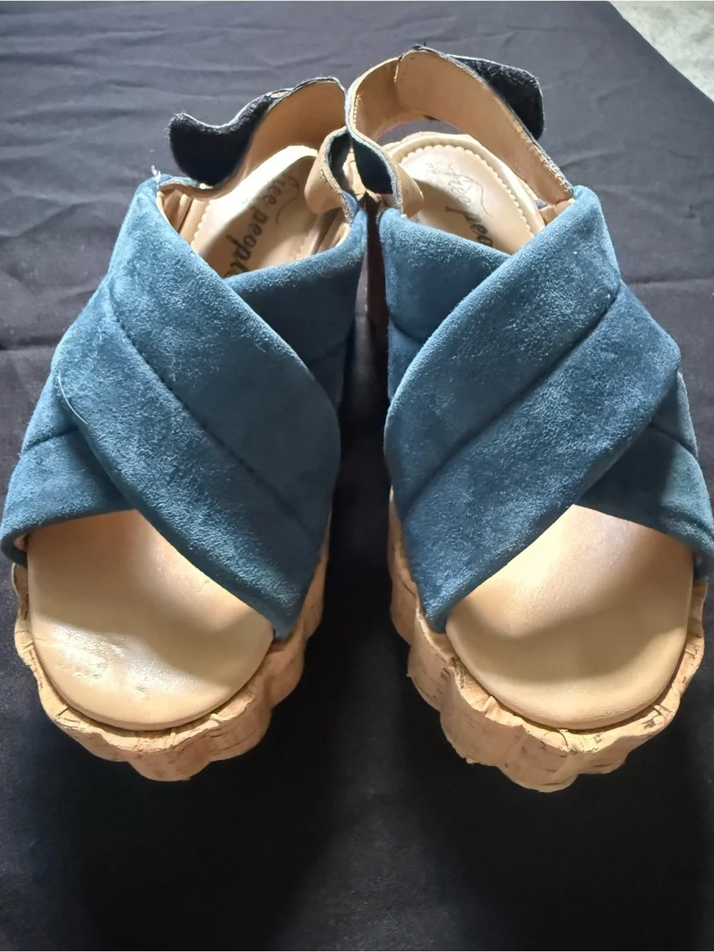 37 Free People Noelle PlatformTeal Suede Crisscross Platform Wedge  Italy 6.5